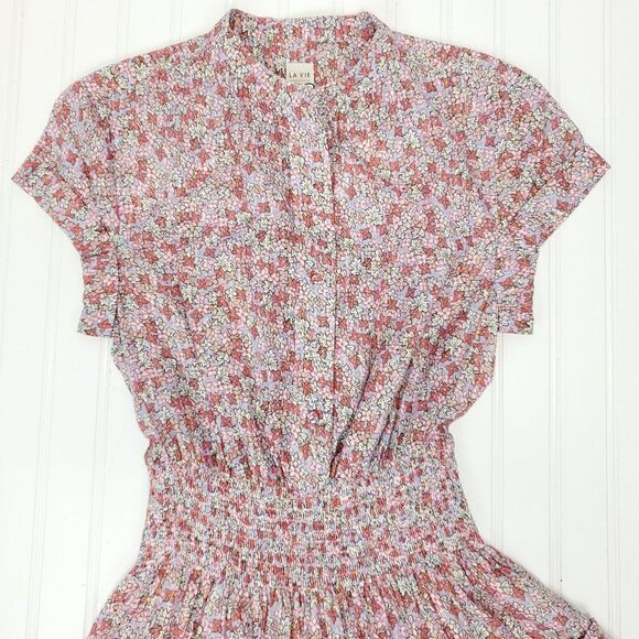 Rebecca Taylor Short Sleeve Eva Smocked Floral Mini Dress - Picture 8 of 14